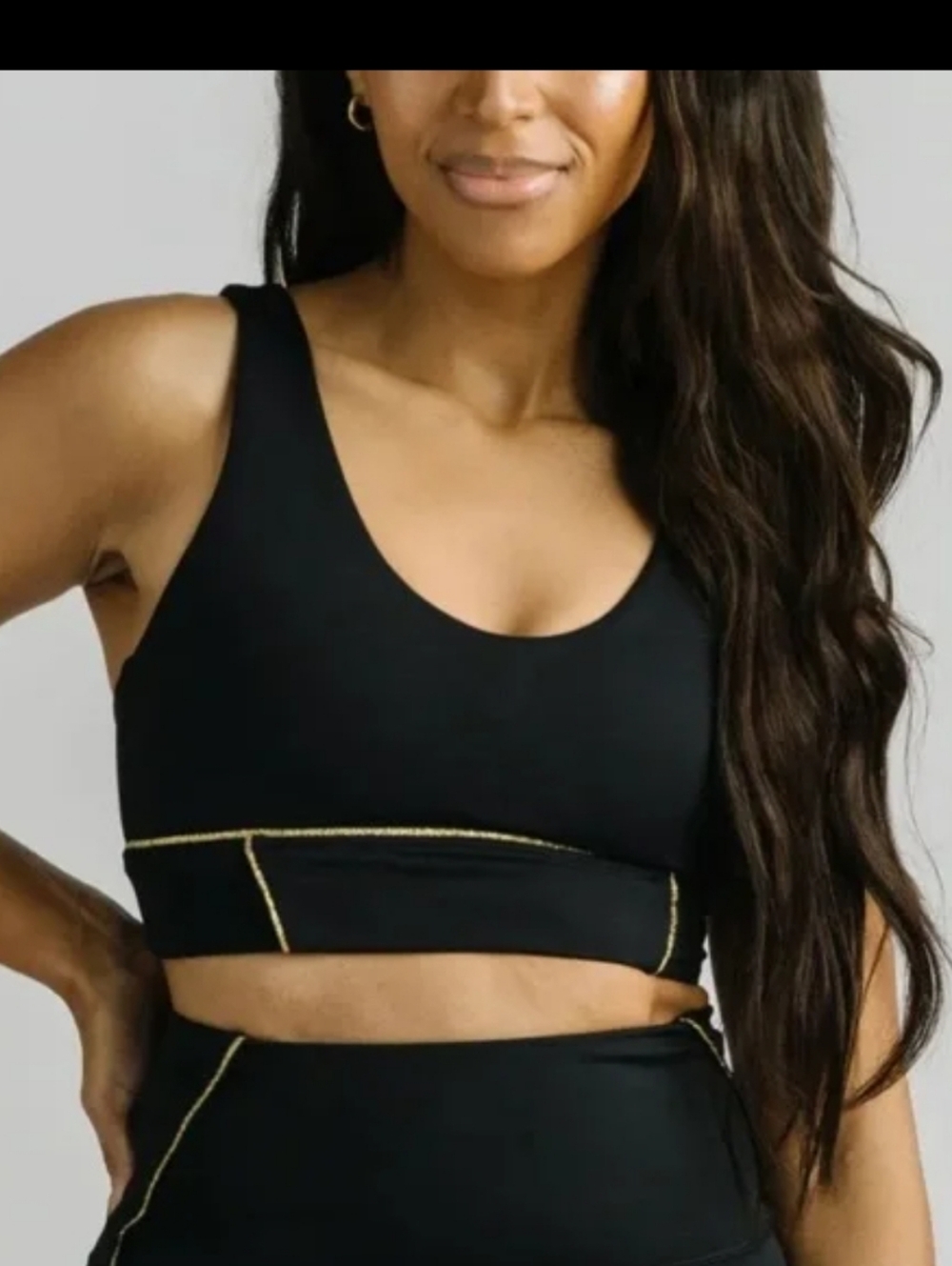 ZYIA Black Sports Bralette with Gold Stitching